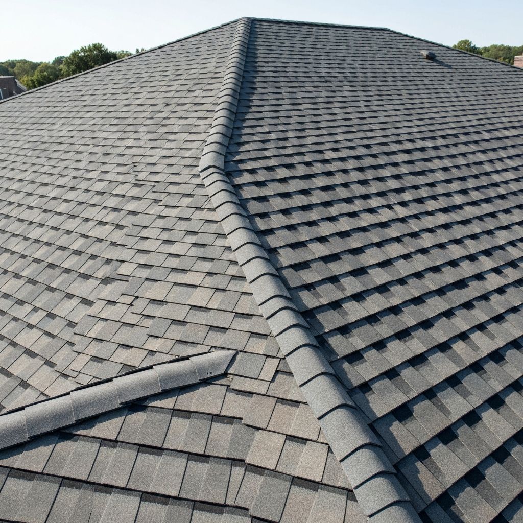 Brand new professional roof shingles after replacement
